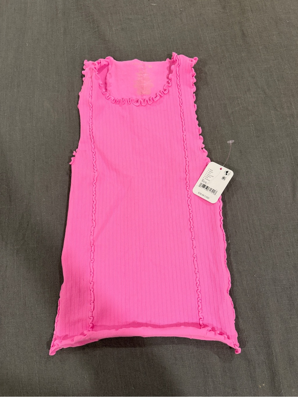 Free People Ribbed Lettuce-Edge Tank Top - Bright Pink